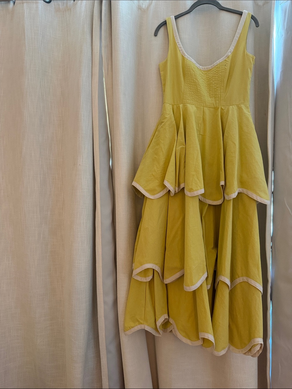Women’s Yellow Tiered Swing Dress with Contrast Trim
